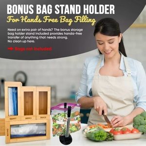 Prezito Bamboo Ziplock Bag Storage Organizer and Dispenser for Kitchen Drawer